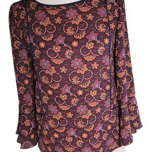 Loft Maroon & Mandarin Floral Blouse
